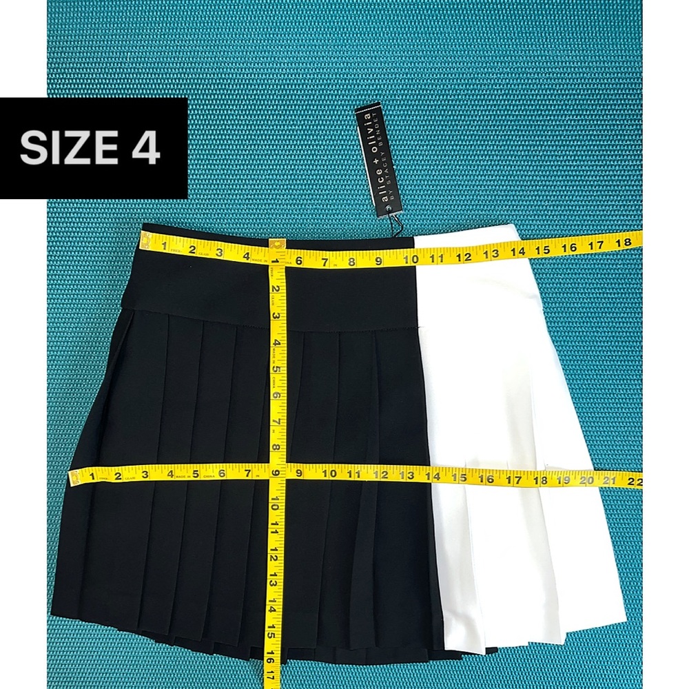 Alice + Olivia Wilcox Pleated Black White Colorblock Combo Mini Skirt - Picture 10 of 16